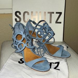 Schutz baby blue suede ankle tie sandals 9.5